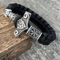 Thor Hammer Valknut Vegvisir Runes Beads Jewelry Handmade Braided DIY Paracord Bracelet Mens Womens Accessories 23cm black