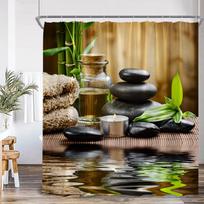 Zen Dušo Užuolaidos Juodas Akmuo Žalias Bambukas Lotosas Spa Žvakė Violetinė Orchidė Natūralus Lapas Vonios Užuolaida Meditacijos Vonia Dekoras 180x210cm-70x83in