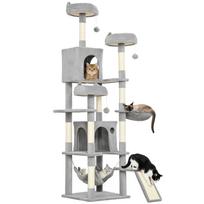 Cat Tree with Ladder, 2 Hammocks, 3 Perches, 2 Houses and 3 Platforms, 48x48x192 cm, Grey and Cream