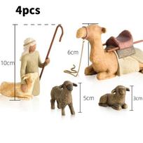 Dervos Kalėdinė Betliejaus scena su angelu ir išminčiais šventės dekoravimui Shepherd 4pcs beige