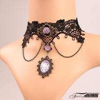 Retro Purple Flower Lace Choker Necklace for Women – Collarbone Accessory with Tassel black