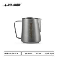 MHW-3BOMBER Milk Frothing Pitcher Stainless Steel Espresso Steaming Pitchers with Thermometer Durable Coffee Machine Accessories 600ml gray