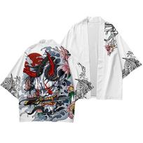 Anime Dragon Print laisvas megztinis vyrams ir moterims, japoniški gatvės drabužiai, Harajuku Haori kimono, Cosplay viršutiniai marškinėliai, Yukata 2XL gray
