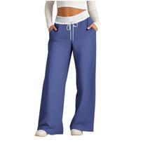 Women's Casual Straight Leg Sweatpants, Loose Fit Elastic Waistband Color Pants for Everyday Wear S mėlyna
