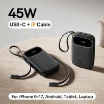 Baseus 45W 20000mAh Power Bank 10000mAh Built-In Retractable USB-C & Lightning Cable for iPhone 17 16 15 Samsung S25 Xiaomi Poco