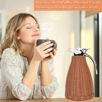 Triple Walled Insulated Coffee Pitcher Handwoven Rattan Body Woven Rattan Carafe  Kitchen Counter kava