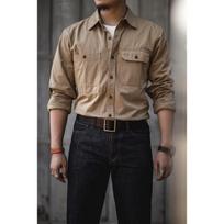 American retro heavy herringbone pattern tooling shirt men's lapel long-sleeved shirt men's 2XL chaki