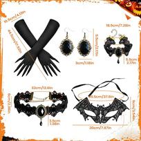 1Pcs Halloween Costume Accessories Cosplay Choker Necklace with Long Gloves Lace Bat Masque with Bracelet and Earrings black