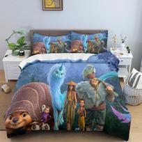 Raya and The Last Dragon Anime Home Bedroom Comforte Nordic polyester material suitable for children and adults 3-piece set EU Single(135*200cm)3pcs gray