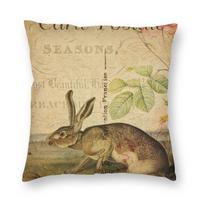 Hare Floral Shabby Chic Square Pillowcase Polyester Linen Velvet Creative Zip Decorative Home Cushion Case Wholesale 40cmx40cm(16x16Inch) beige