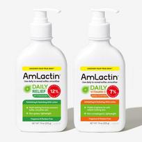AmLactin [2 vnt. rinkinys] M-Lactin Pieno rūgštis 12%/7% Losjonas 225g (3 tipai/pasirinkite 1) Set - Relief 12% + Vitamin C 7% white