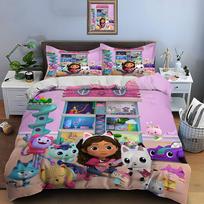 3Pcs Multiple Sizes Cute G-Gabbys Cartoon Print Bedding Set 1 Duvet Cover 2 Pillowcases Adult And Kids Bedding Set Luxury Gifts EU Twin 135X200cm&set