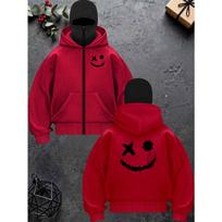 Men's Winter and Autumn Zipper Double Hooded Sweatshirt, Loose Casual Sports Hooded Cardigan, Couple Style Lined Top, Multi-color Fashionable Interior XXL red