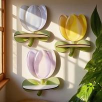 3pcs Bohemian 2D Flat Wall Shelves, Tulip Floral Design, Multi-Functional Decor for Home Office Cafe Shop, Ideal Halloween Gift beige