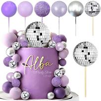31pcs Disco Balls Cake Toppers Pearl Glitter Pink Cake Balls Mirror Disco Balls Cake Decoration for Birthday Wedding Party Decor 5 31pcs-Purple