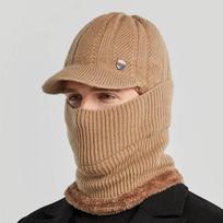 Man Wool Balaclava Knitted Hat Ski Hat Sets Windproof Winter Outdoor Knit Warm Thick One Piece Hat Skullies Beanies Cap Bonnets 56-60cm beige