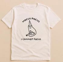 NWT Hocus Pocus I Cannot Focus Cat Wizard Graphic T-Shirt Natural Funny Tee L white