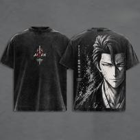 Sosuke Aizen Bleach Harajuku Retro T-shirt Vintage Washed T Shirt Oversized Short Sleeve 100% Cotton Tee Tops Men Women Clothing M black