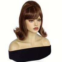 Synthetic A 14-inch Black vintage Period Women's Short Straight Wig with Flat Bangs Is Perfect for Everyday Holiday Parties 14inches&1pc black