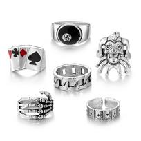 24-Piece Punk Hip Hop Skull Spider Playing Card Rings Set gray