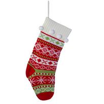 Knitted Jacquard Pom-pom Christmas Stocking - Candy Gift Bag & Fireplace Decoration