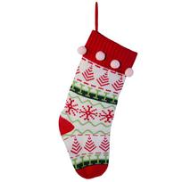 Knitted Jacquard Pom-pom Christmas Stocking - Candy Gift Bag & Fireplace Decoration