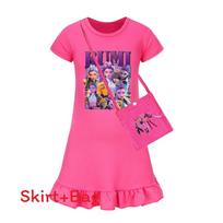Kpop Demon Hunters Girl Short Sleeve Sleep Dress With Ruffle Hem For Child Sleepwear 110  CM pink