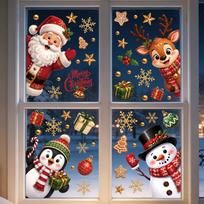 Christmas Decorations Static Cling Stickers Santa Snowman Wall Decals One Size brown