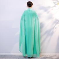 Lake blue catwalk cheongsam new stage performance clothes long elegant shawl improved dress cheongsam 4XL blue