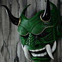 Japanese Noh Mask Red Oni Hannya Cosplay Halloween Party DIY Latex Fangs Hannya Green