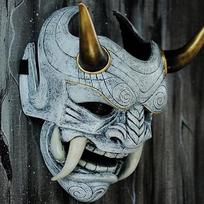 Japanese Noh Mask Red Oni Hannya Cosplay Halloween Party DIY Latex Fangs Hannya Gray gray