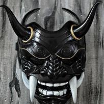 Japanese Noh Mask Red Oni Hannya Cosplay Halloween Party DIY Latex Fangs Hannya Black