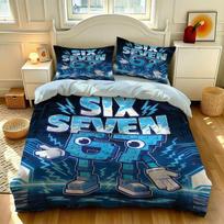 3PCS Duvet Cover Set SIX SEVEN 67 Blue Tech Lightning Print Bedding Set Kids Boys Soft Microfiber Quilt Cover Pillowcases 140x210