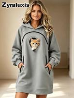Women's Zip-Up Sherpa Fleece Hoodie with Warm Lining and Drawstring Hood for Fall Winter Daily Wear XXL pilka spalva