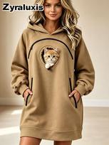 Women's Zip-Up Sherpa Fleece Hoodie with Warm Lining and Drawstring Hood for Fall Winter Daily Wear L chaki