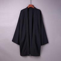 Summer Ethnic Retro Hanfu Kimono Cardigan - Loose, Solid Color Sun Protection Robe 2XL juoda