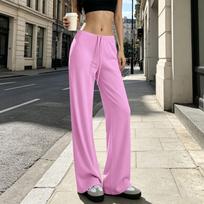 Women's Casual Loose Fit Wide Leg Pants Color Breathable Cool for Summer M black
