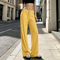 Women's Casual Loose Fit Wide Leg Pants Color Breathable Cool for Summer XL yellow