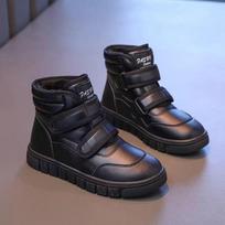 Kids Warm Fleece Lined Velcro Strap Ankle Boots 38 black