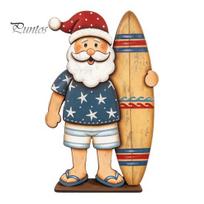 Indoor Christmas Fireplace Decor Lighted Wooden Surfing Santa Wall Decor, LED Coastal Hanging with Surfboard, Beach Theme Holiday Decorations 1pc gray