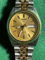 SEIKO It Seiko 5 Automatic Watch with Open Stainless Steel Buy Now 7S26-3110 Two-Tone Caseback, Day-Date