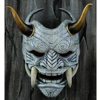Japanese Oni Mask Headset Red Ghost Face Fangs Halloween Cosplay Prop Gray Horn Style gray