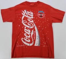 Rare Vintage COCA Cocal Collar Splash Graphic 1994 Single Stitch T Shirt 90s XL L brown