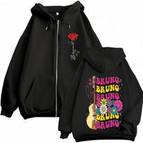Bruno Mars The Romantic Tour Print Zipper Hoodie Men Women Fashion Sweatshirt Winter Vintage Zip Up Jacket XL black