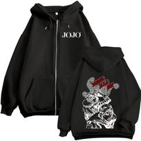 Anime JoJo Bizarre Adventure STEEL BALL RUN Gyro Zeppeli Johnny Joestar Zipper Hoodies Men Women Zip Up Sweatshirt Jacket Coat M juoda