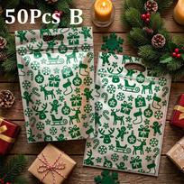 50Pcs Resealable Christmas Zip Lock Bags 50PCS Clear Christmas Plastic Sealing Bags with Handles for Xmas Holiday Party Candy 15.5x 22.5cm white
