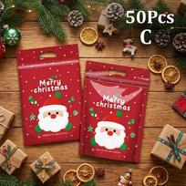 50Pcs Resealable Christmas Zip Lock Bags 50PCS Clear Christmas Plastic Sealing Bags with Handles for Xmas Holiday Party Candy 15.5x 22.5cm