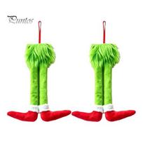 Plush Green Elf Decorations 2Pcs Christmas Car Leg Decoration, Long Hair Hanging Funny Holiday Mirror Ornament for Home Fireplace Tree Decor,