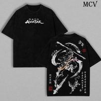 Avatar The Last Airbender Vintage Washed Tee, Aang Ink Brush Art Double Sided Graphic T‑Shirt M gray