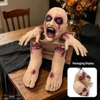 Scary Halloween Severed Limbs Decor Set Bloody Fake Head Hand Feet Prank Props in Mesh Bag for Haunted House Party Scene Layout Medium brown
